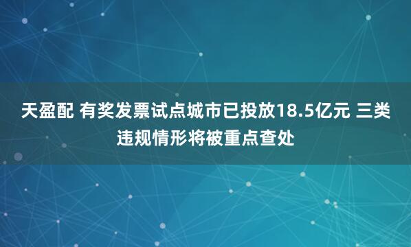 天盈配 有奖发票试点城市已投放18.5亿元 三类违规情形将被重点查处